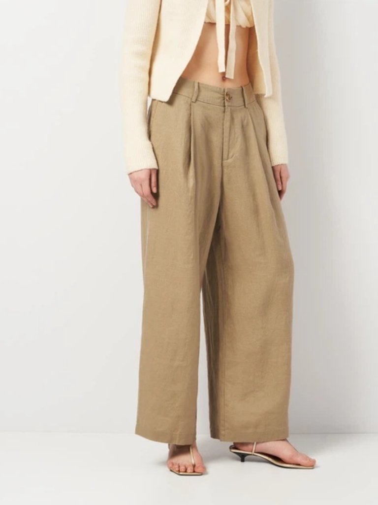 Zara 100% Linen Hi Rise Wide Leg Pants Beach Coastal Vacation Lagenlook Sand S